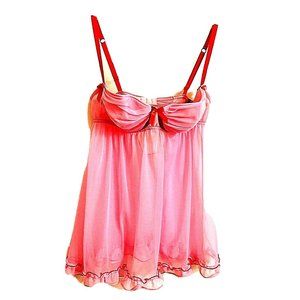 Pink Sheer Lingerie Sleepwear Built in Bra Red Ribbon Size 34B Sexy Little Thing